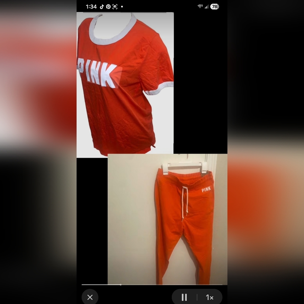 Victoria's Secret XXL SET 🤍🧡 $26 🧡🤍 Campus Joggers With Matching Tee